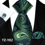 Green Classic Paisley Silk Handkerchief Cufflinks Tie Set
