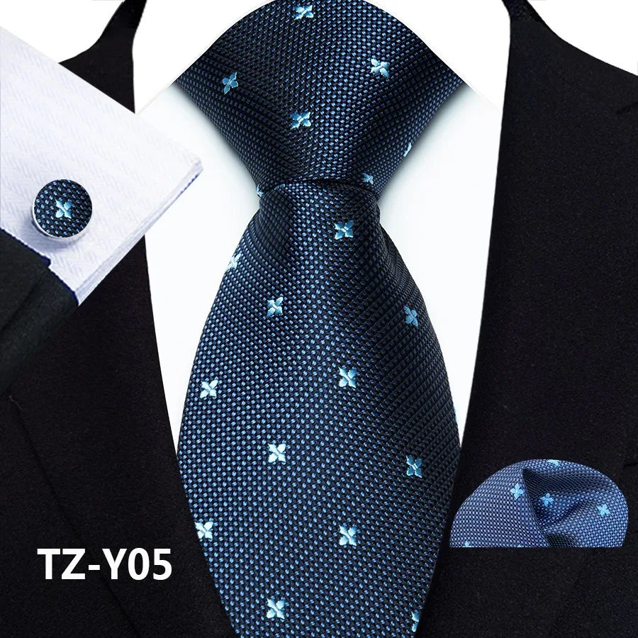 Blue Classic Paisley Silk Handkerchief Cufflinks Tie Set