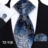 Blue Classic Paisley Silk Handkerchief Cufflinks Tie Set