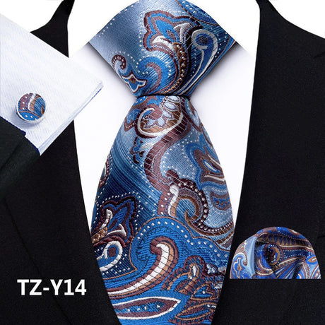Blue Classic Paisley Silk Handkerchief Cufflinks Tie Set