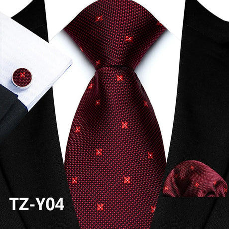 Red Classic Paisley Silk Handkerchief Cufflinks Tie Set