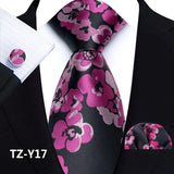 Pink Black Classic Paisley Silk Handkerchief Cufflinks Tie Set