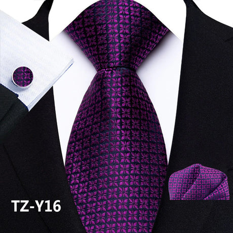 Purple Classic Paisley Silk Handkerchief Cufflinks Tie Set