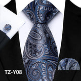 Gray Classic Paisley Silk Handkerchief Cufflinks Tie Set