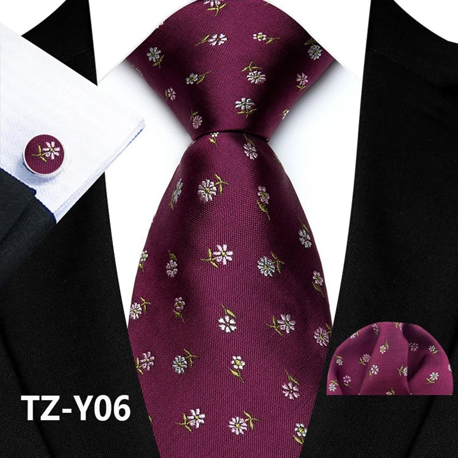 Red Classic Paisley Silk Handkerchief Cufflinks Tie Set