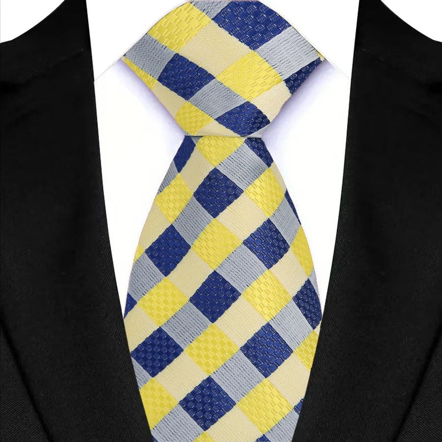 Yellow Blue Classic Plaid & Checks Neck Tie Stripes