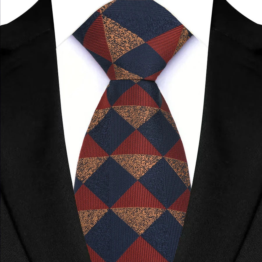 Red Brown Blue Classic Plaid & Checks Neck Tie Stripes
