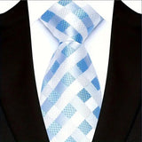 White Blue Classic Plaid & Checks Neck Tie Stripes