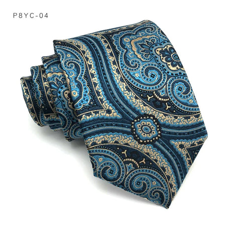 Blue Classic Plaid Stripes Floral Jacquard 8CM Men's Necktie