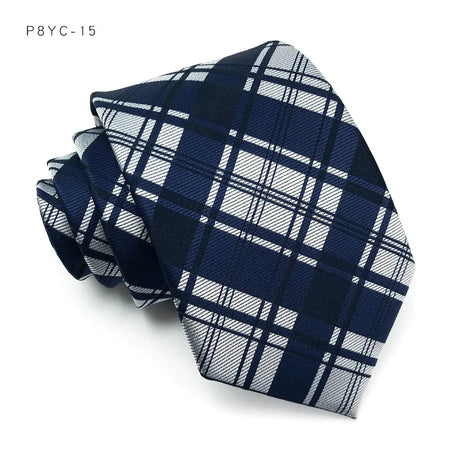 Blue Classic Plaid Stripes Floral Jacquard 8CM Men's Necktie