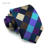 Blue Classic Plaid Stripes Floral Jacquard 8CM Men's Necktie