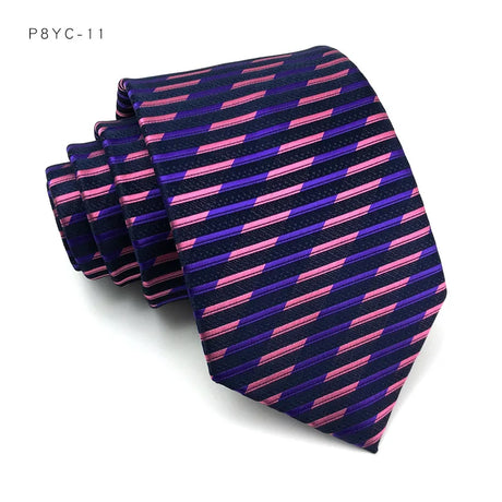 Pink Blue Classic Plaid Stripes Floral Jacquard 8CM Men's Necktie