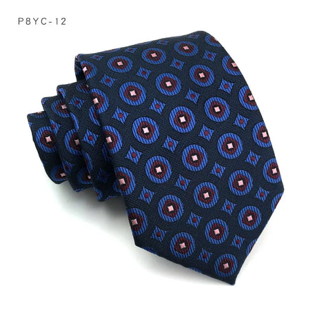 Blue Classic Plaid Stripes Floral Jacquard 8CM Men's Necktie