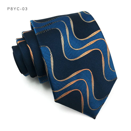 Blue Classic Plaid Stripes Floral Jacquard 8CM Men's Necktie