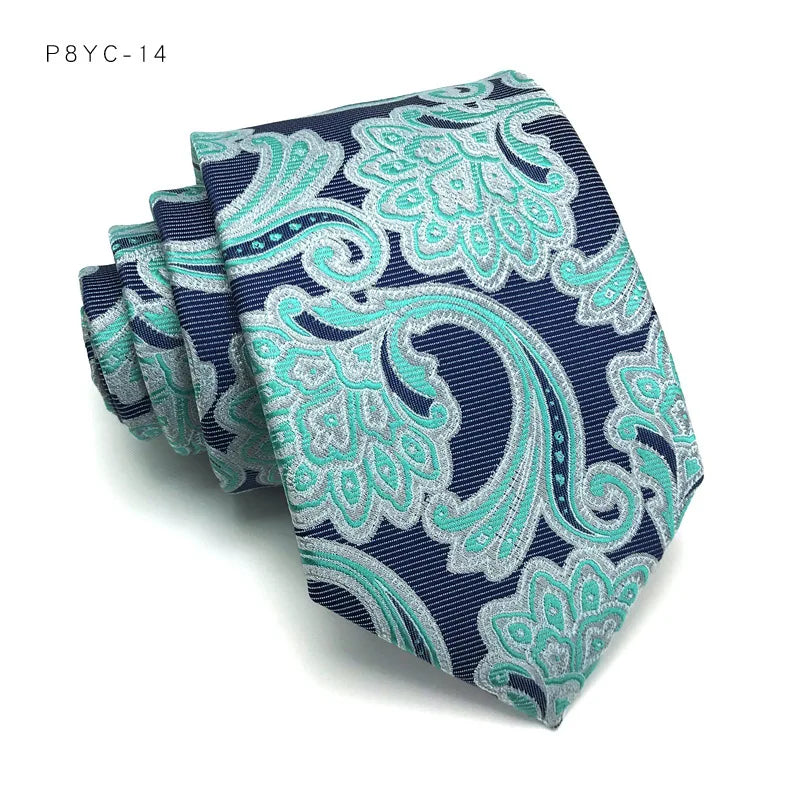 Blue Classic Plaid Stripes Floral Jacquard 8CM Men's Necktie
