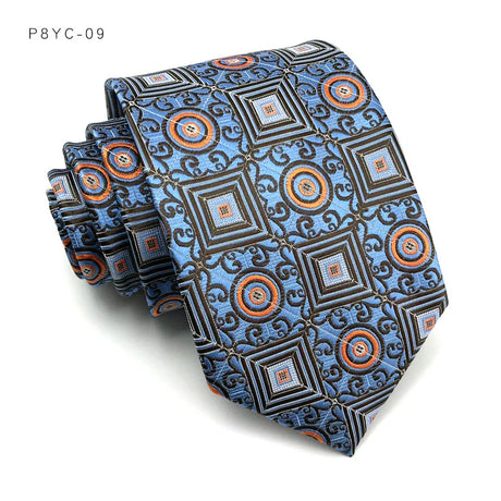 Blue Classic Plaid Stripes Floral Jacquard 8CM Men's Necktie