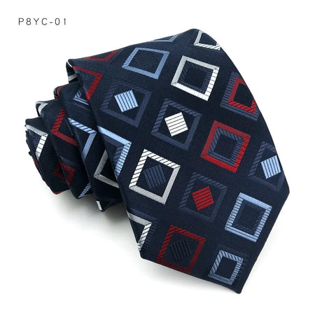 Blue Classic Plaid Stripes Floral Jacquard 8CM Men's Necktie