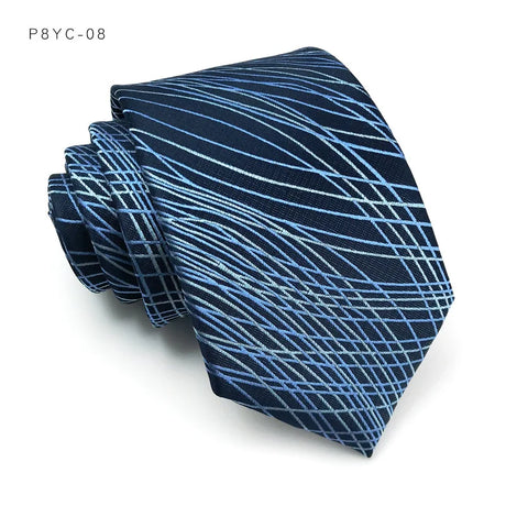 Blue Classic Plaid Stripes Floral Jacquard 8CM Men's Necktie