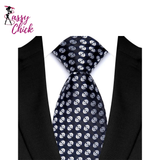 Classic Polyester Stripe Plaid 8cm Tie Black Blue Printed Sassy Chick Logo