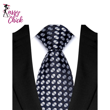 Classic Polyester Stripe Plaid 8cm Tie Black Blue Printed Sassy Chick Logo