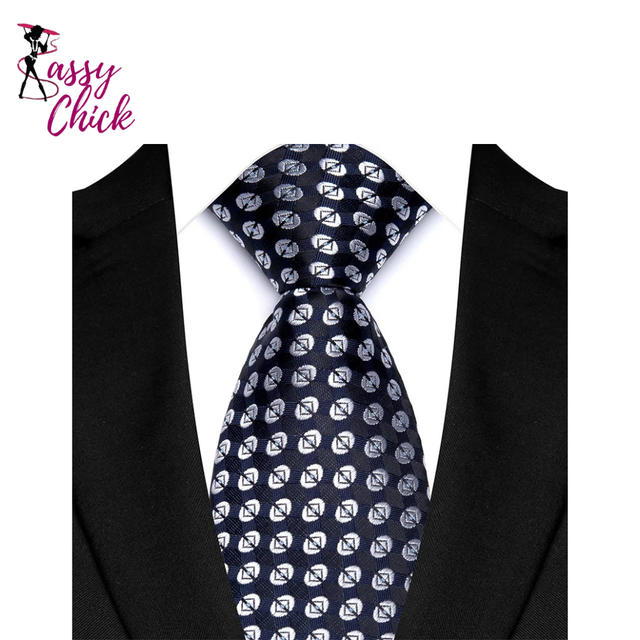 Classic Polyester Stripe Plaid 8cm Tie Black Blue Printed Sassy Chick Logo
