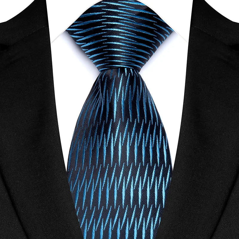 Blue Classic Polyester Stripe Plaid 8cm Tie Black Blue Printed
