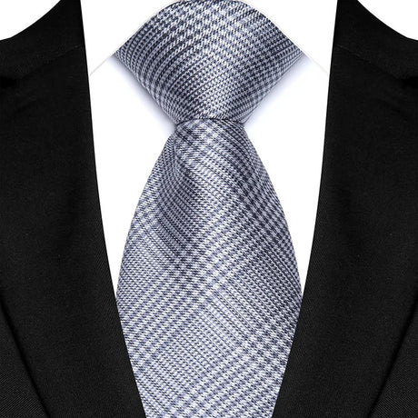 Gray Classic Polyester Stripe Plaid 8cm Tie Black Blue Printed