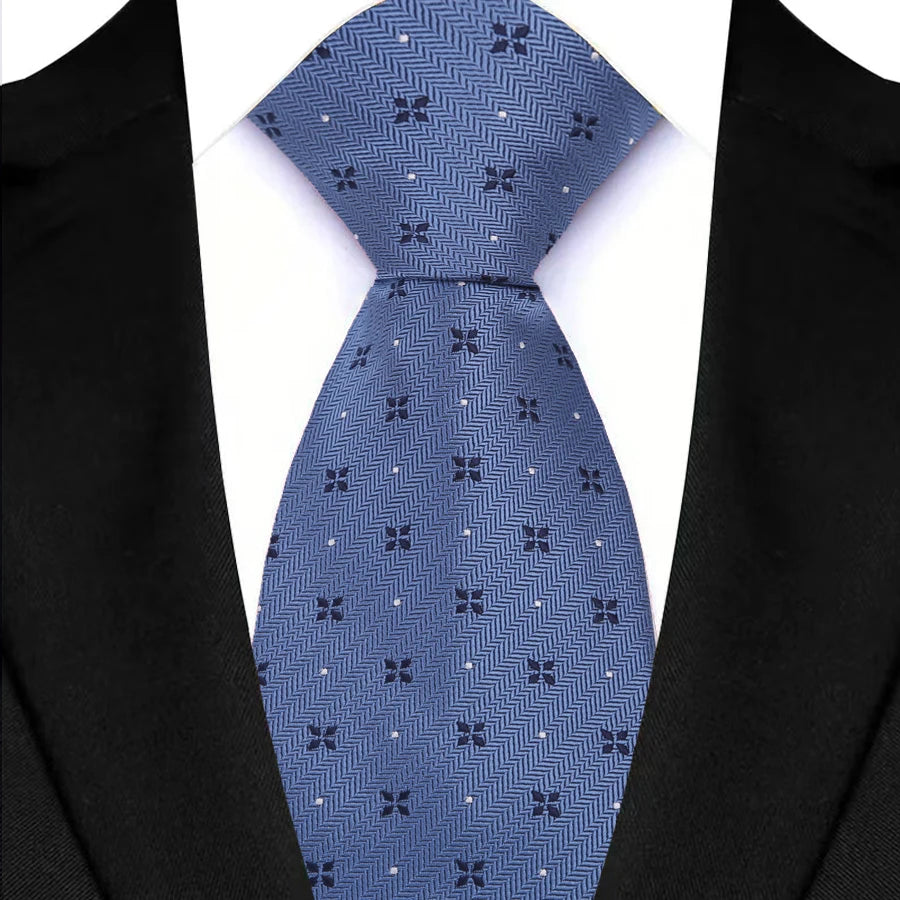 Blue Classic Polyester Stripe Plaid 8cm Tie Black Blue Printed