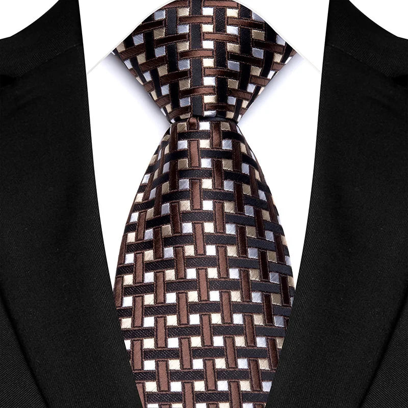 Brown Classic Polyester Stripe Plaid 8cm Tie Black Blue Printed