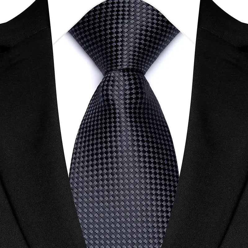 Black Classic Polyester Stripe Plaid 8cm Tie Black Blue Printed