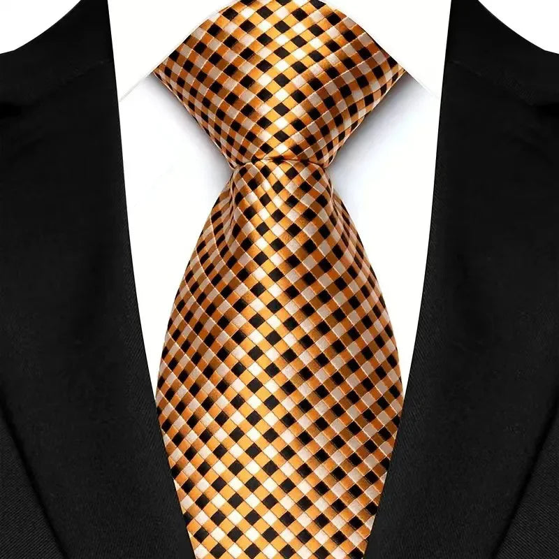 Orange Classic Polyester Stripe Plaid 8cm Tie Black Blue Printed