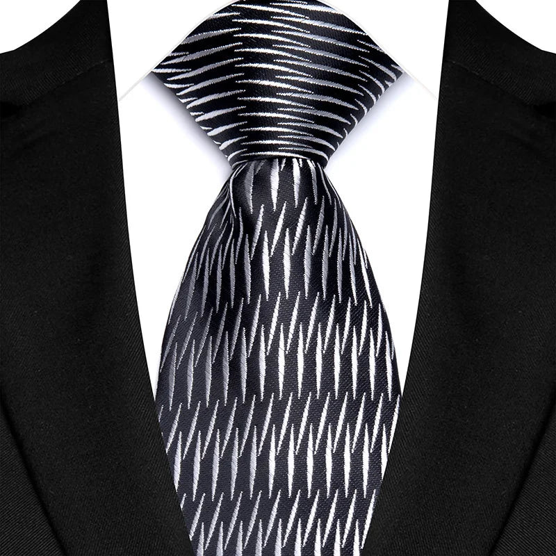 Silver Classic Polyester Stripe Plaid 8cm Tie Black Blue Printed