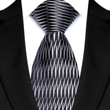 Silver Classic Polyester Stripe Plaid 8cm Tie Black Blue Printed