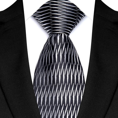 Silver Classic Polyester Stripe Plaid 8cm Tie Black Blue Printed