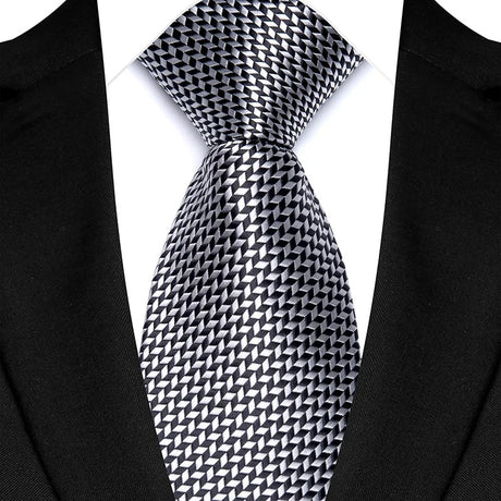 Silver Classic Polyester Stripe Plaid 8cm Tie Black Blue Printed