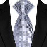 Silver Classic Polyester Stripe Plaid 8cm Tie Black Blue Printed