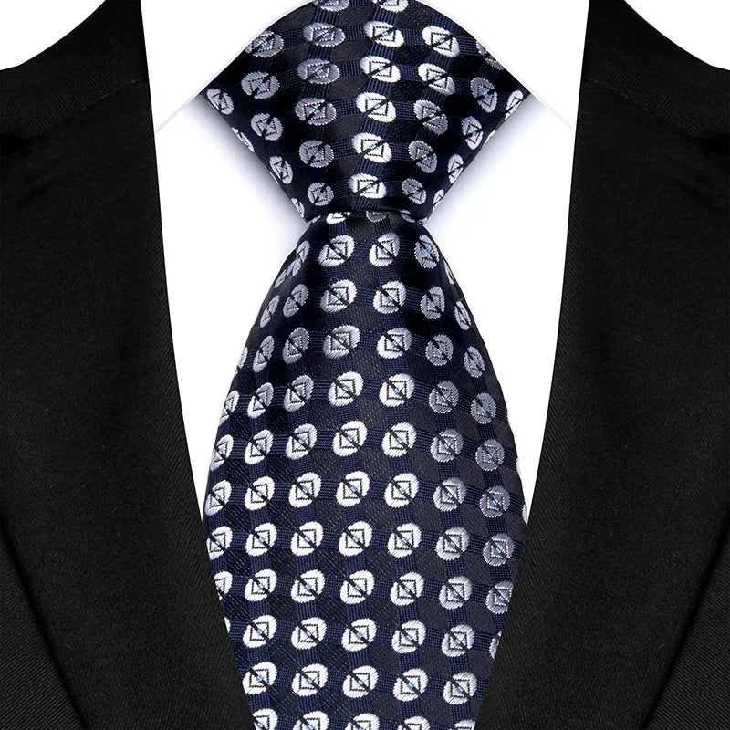 Black Silver Classic Polyester Stripe Plaid 8cm Tie Black Blue Printed