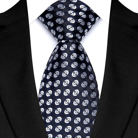 Black Silver Classic Polyester Stripe Plaid 8cm Tie Black Blue Printed
