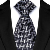 Silver Classic Polyester Stripe Plaid 8cm Tie Black Blue Printed
