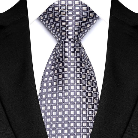 Gray Classic Polyester Stripe Plaid 8cm Tie Black Blue Printed