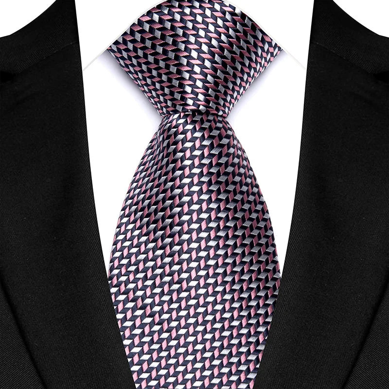 Pink Classic Polyester Stripe Plaid 8cm Tie Black Blue Printed