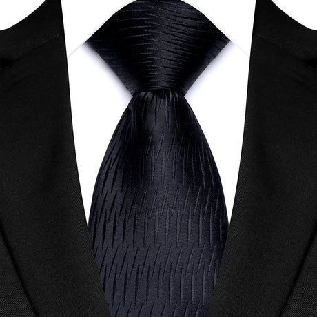 Black Classic Polyester Stripe Plaid 8cm Tie Black Blue Printed