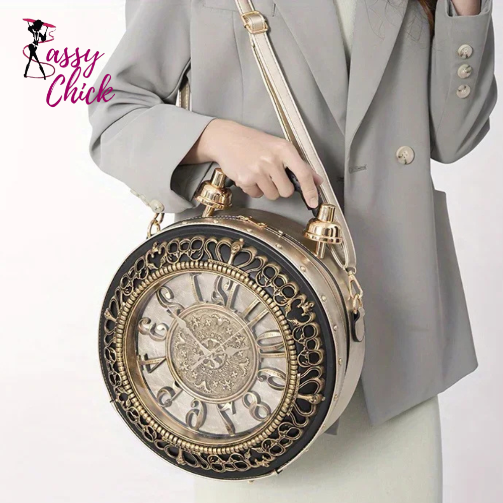 Classic Retro Clock Creative Shoulder Bag Sassy Chick Logo