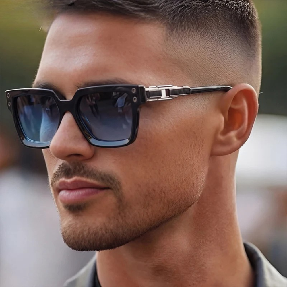 Model Using Classic Retro Punk Square Polarized Sunglasses