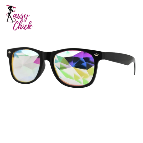 Classic Square Light Diffraction Futuristic Rave Sunglasses Sassy Chick Logo