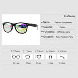 Details of Classic Square Light Diffraction Futuristic Rave Sunglasses