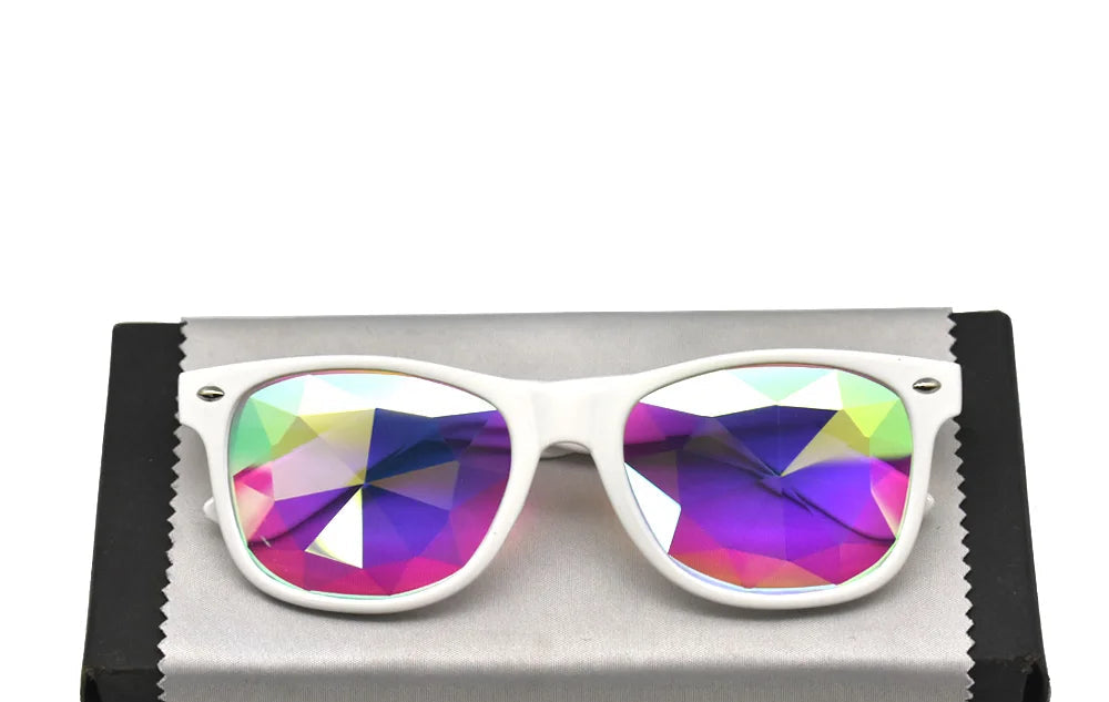 White Classic Square Light Diffraction Futuristic Rave Sunglasses