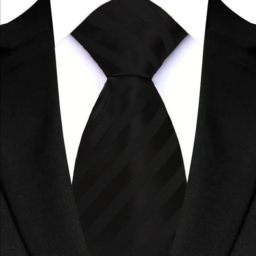 Black Classic Stripes Plaid 8CM Business Jacquard Woven Necktie