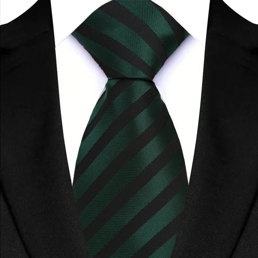 Green Black Classic Stripes Plaid 8CM Business Jacquard Woven Necktie