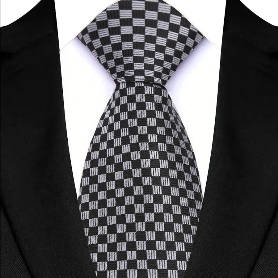 Black White Classic Stripes Plaid 8CM Business Jacquard Woven Necktie